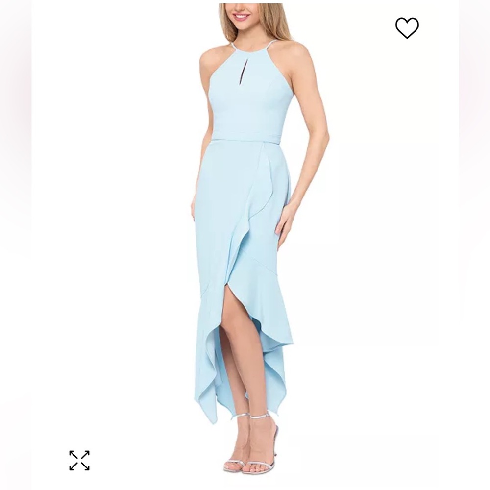 XSCAPE Light Blue Handkerchief-Hem Halter Midi Dress